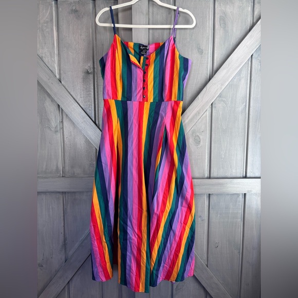 ModCloth Bright and Beautiful Colorful Striped Mid Dress Size US 14 - Picture 2 of 9